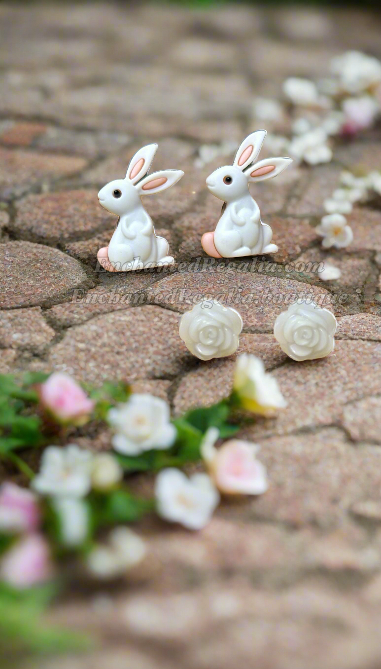 Floral Bunny Stud Earrings