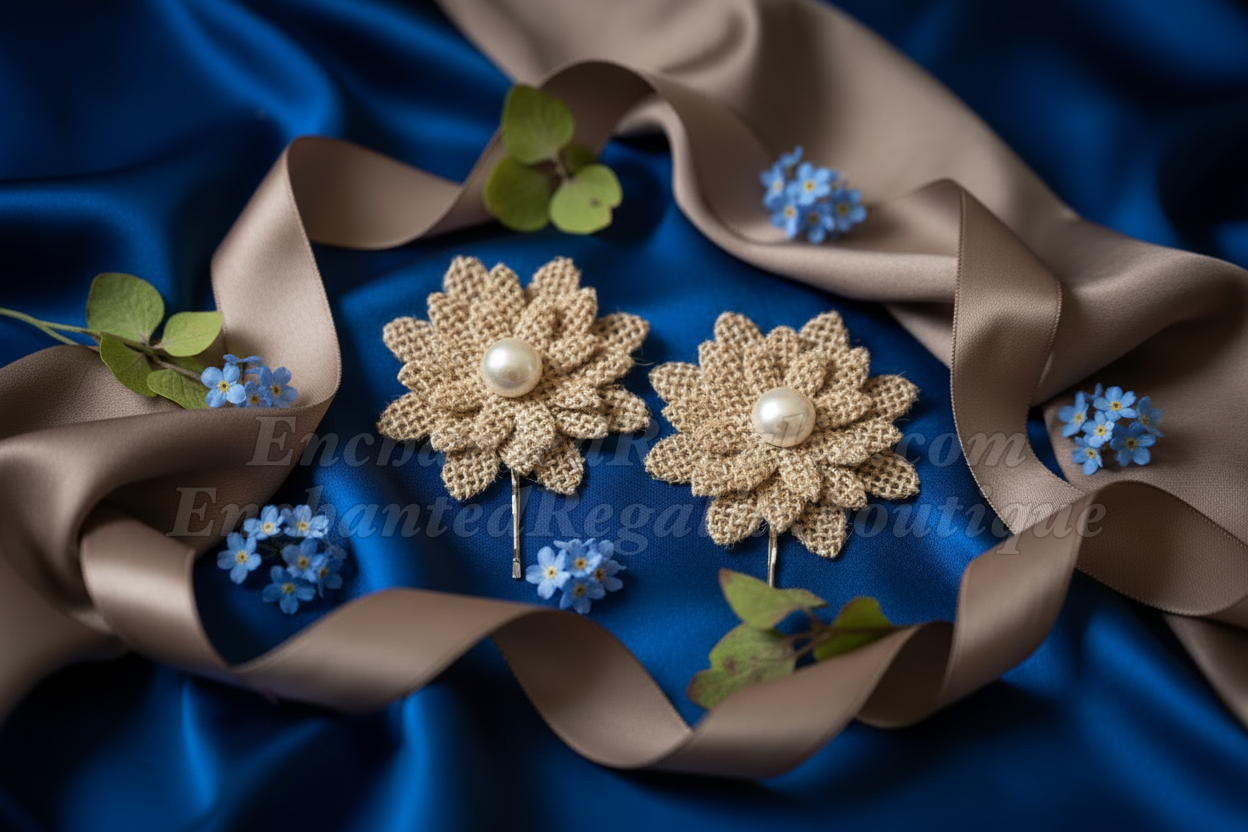 Burlap Blossom Hair Pins
