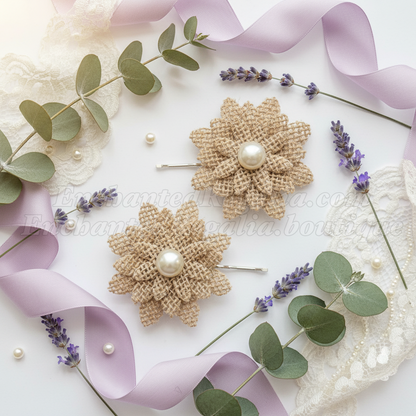 Burlap Blossom Hair Pins