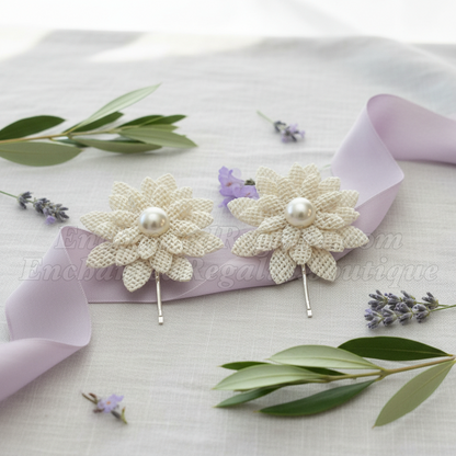 Burlap Blossom Hair Pins