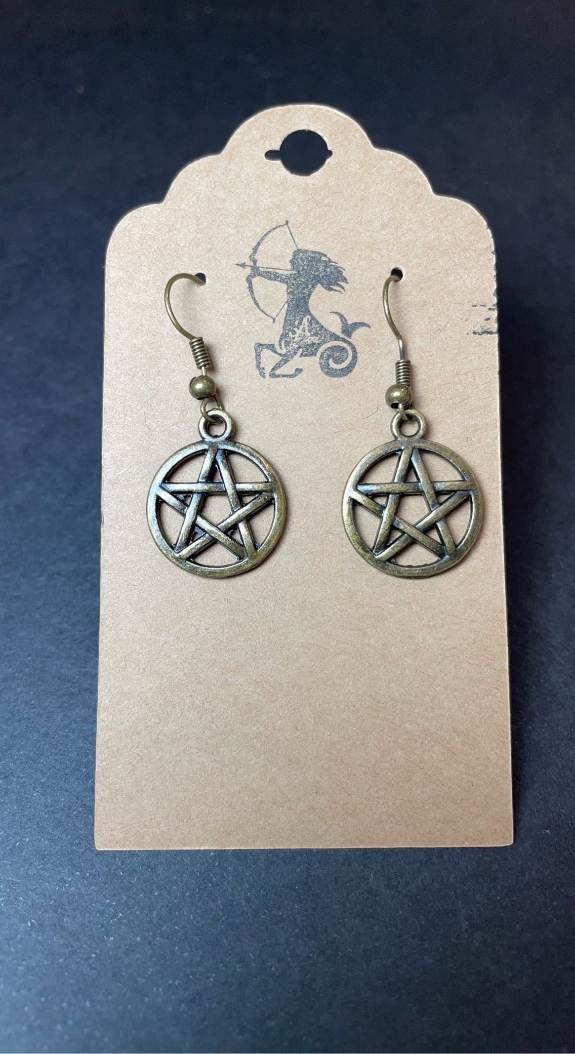 Silver Gold Bronze Wiccan Star Dangle Earrings