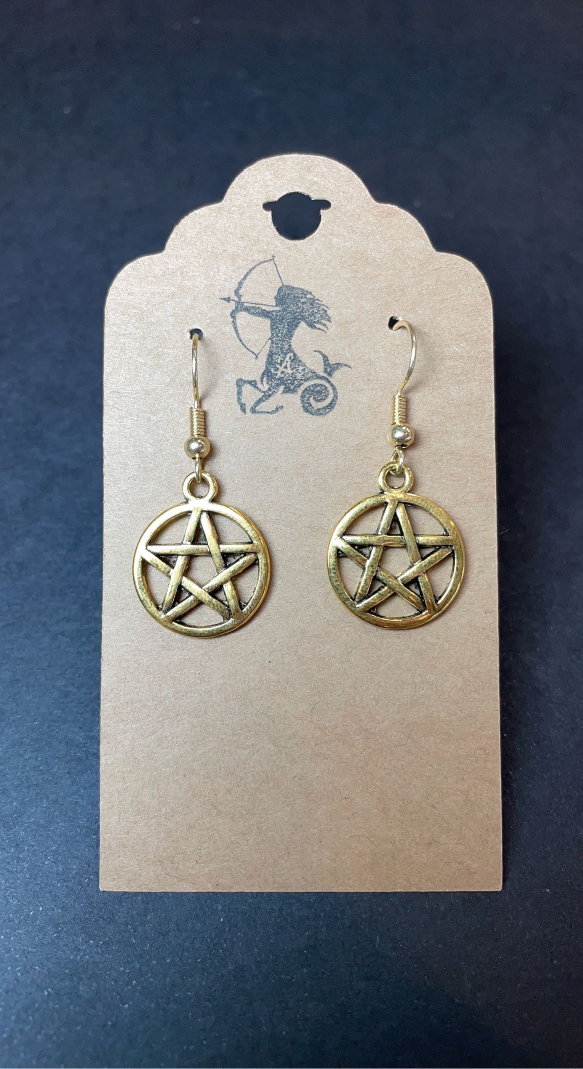 Silver Gold Bronze Wiccan Star Dangle Earrings