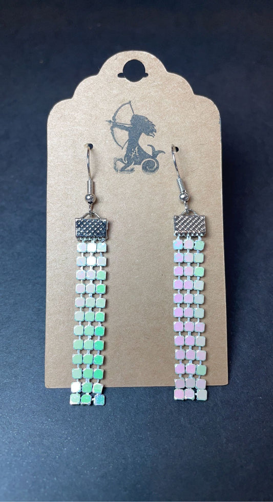 Silver Iridescent Chainmail Dangle Earrings