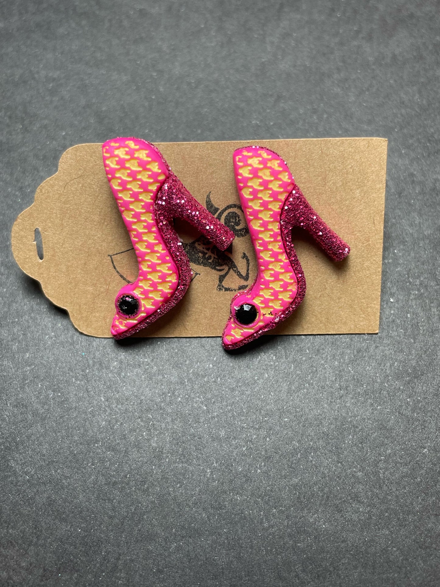 Retro Pink Blue Leopard Print Heel Stud Earrings