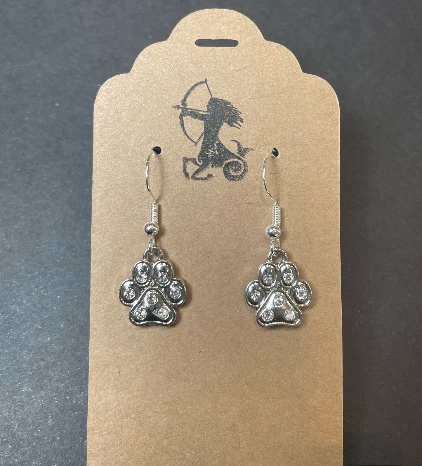 Silver Rhinestone Paw Dangle Earrings