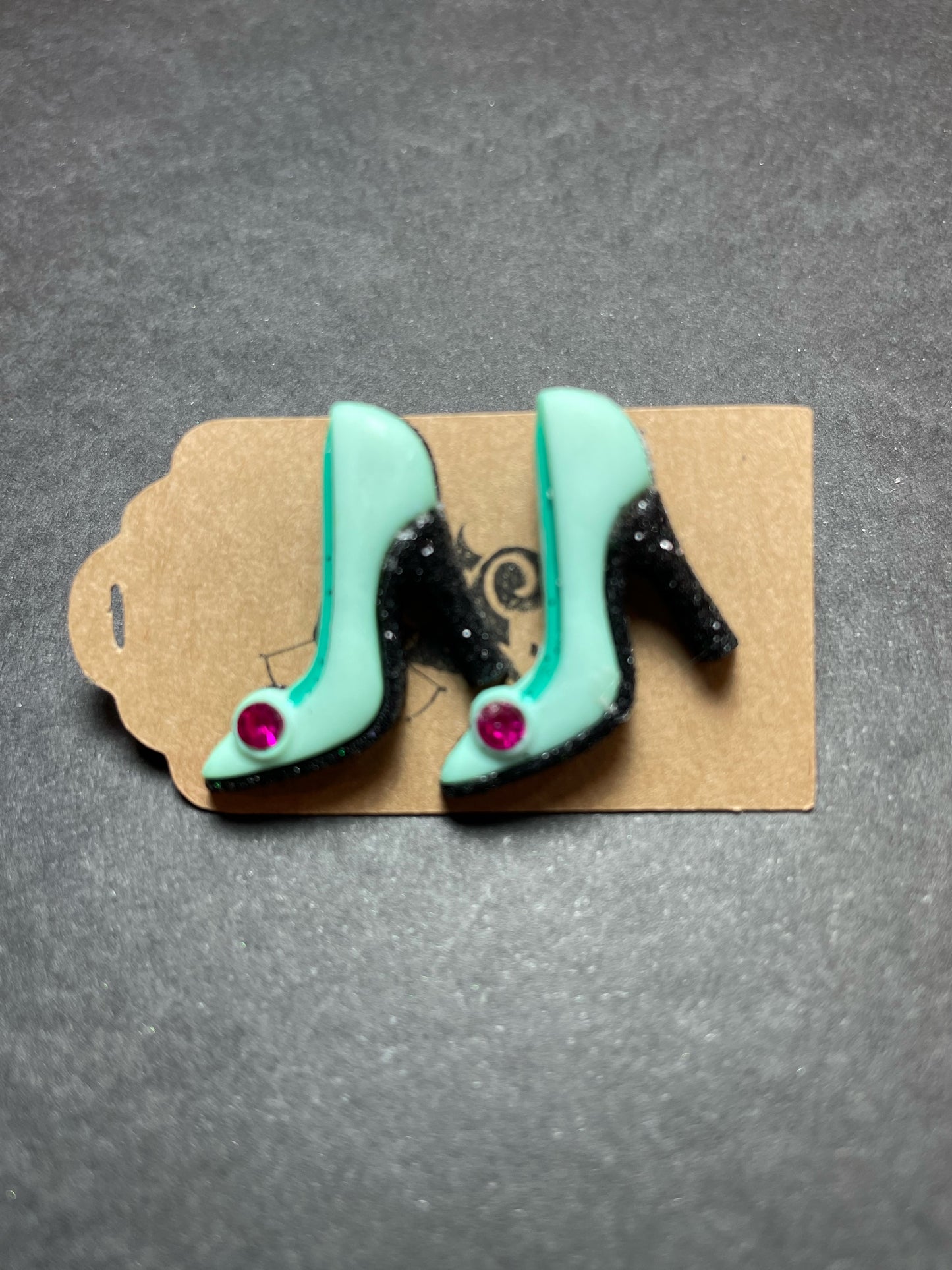 Retro Pink Blue Leopard Print Heel Stud Earrings