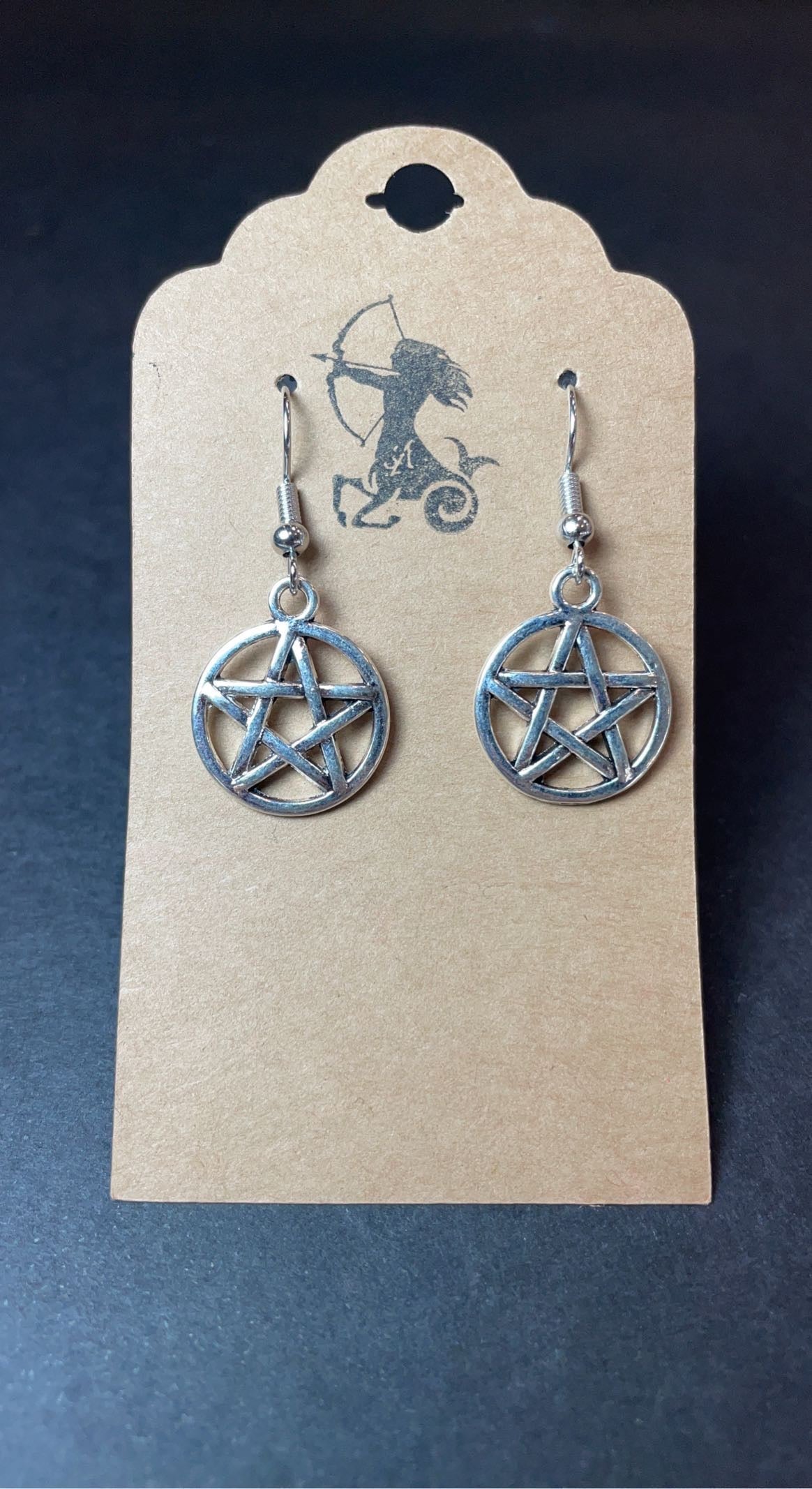 Silver Gold Bronze Wiccan Star Dangle Earrings